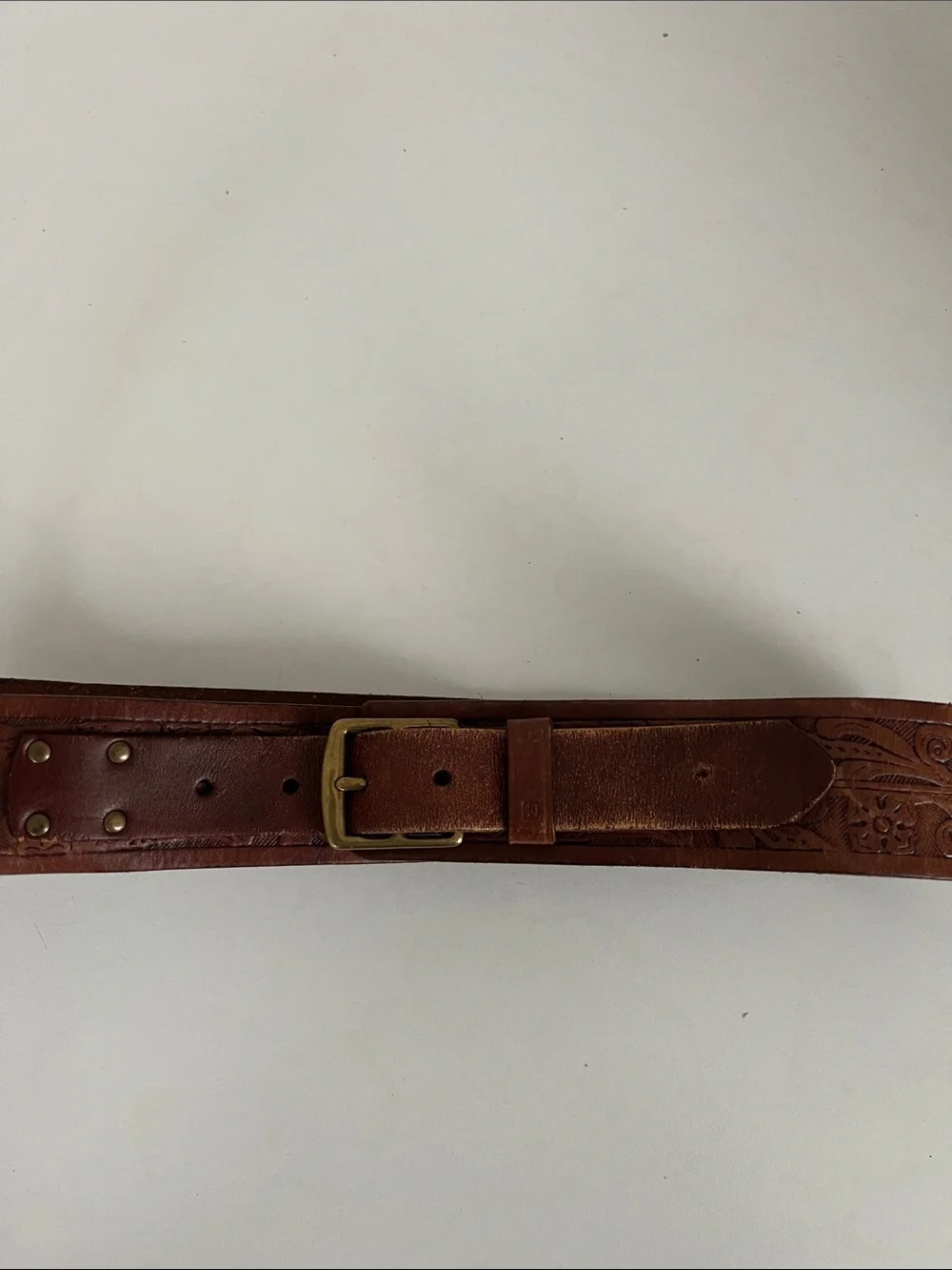 Lauren Ralph Lauren Vintage Western Tooled Leather Belt Brown Brass Boho. Size S